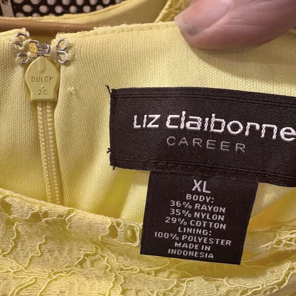 Liz Claiborne 2Pc Butter Yellow Lace Top & Skirt XL Stretch Career Spring - Picture 6 of 9